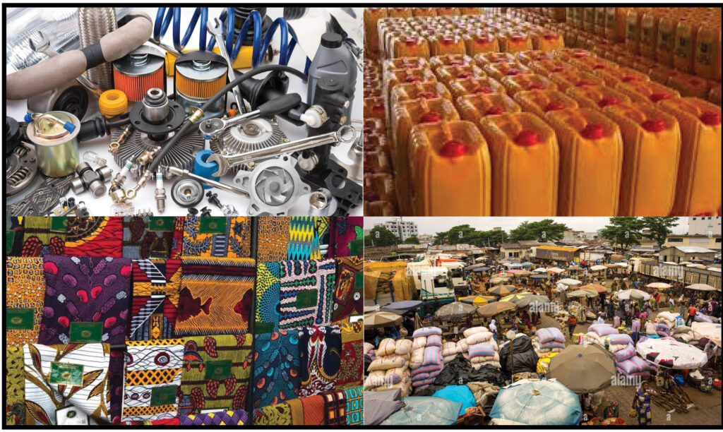 Photo du marché Dantokpa (Cotonou) avec ses étals colorés